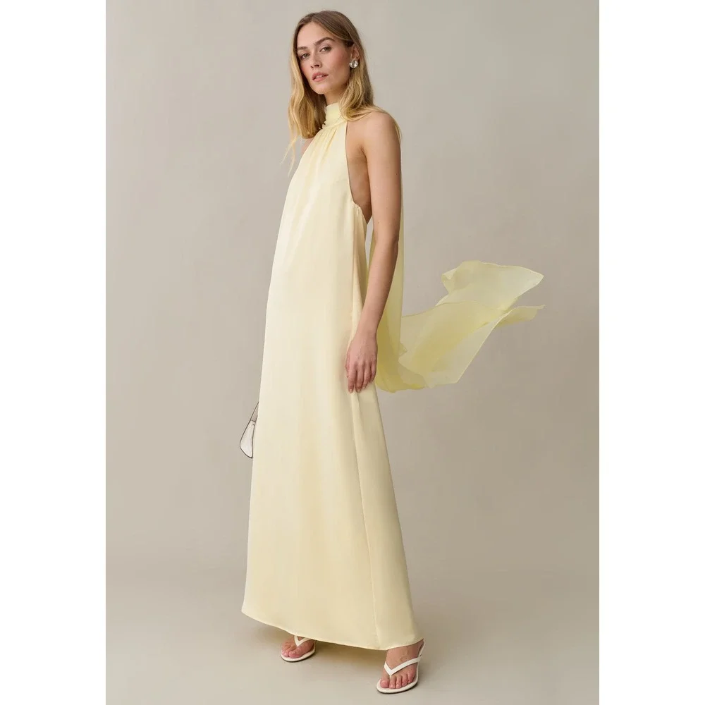 NWT o.p.t Alessia Satin Halter Maxi Dress in Butter Yellow - Size XS - Picture 3 of 13